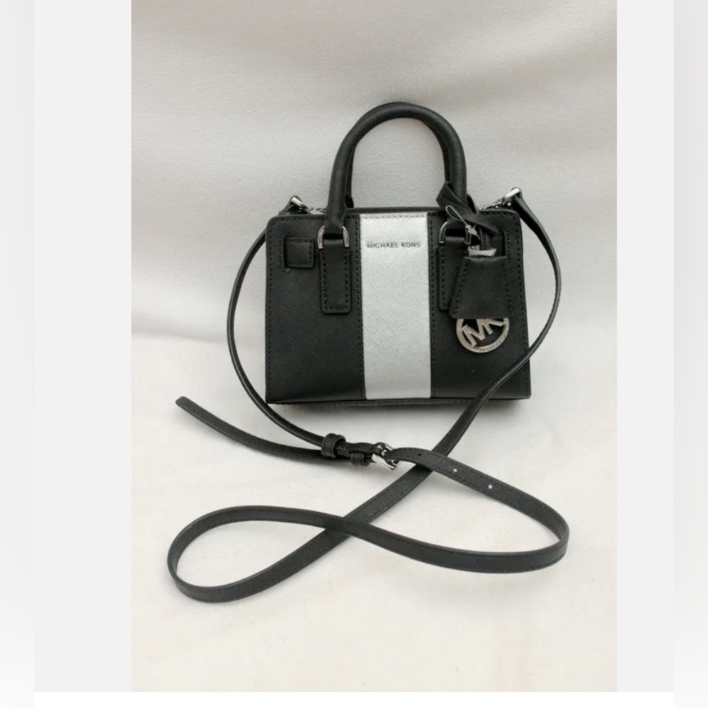 NWOT Michael Kors Metallic Center Stripe Dillon Mini Top Zip Crossbody